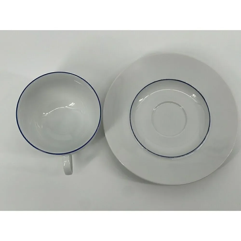 Crate & Barrel Epoch Blue Line White Tea Cup & Saucer Set Kathleen Wills Japan
